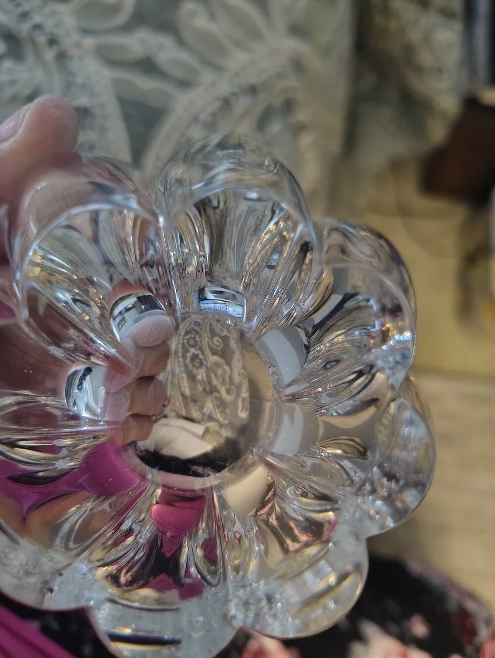 Orrefors swean Mayflower Art Crytal Signed Daisy Candy Bowl Vase